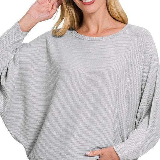 Women's Sweaters Ribbed Batwing Long Sleeve Boat Neck Sweater