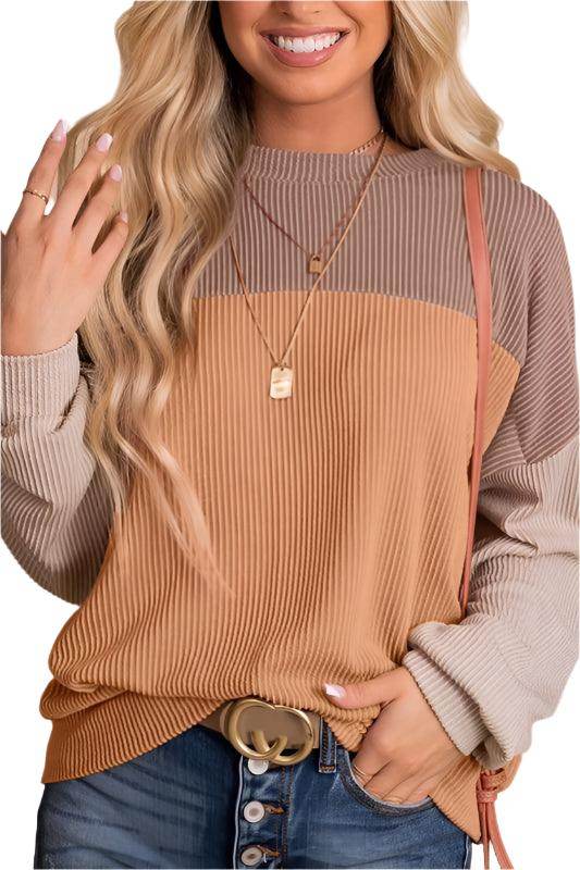 Ribbed color block tunic top - VacationGrabs