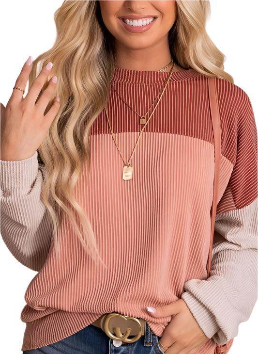 Ribbed color block tunic top - VacationGrabs