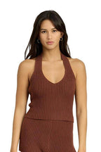 Ribbed Halter Neck Top - VacationGrabs