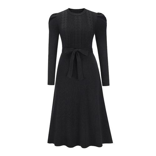 Women's Dresses Ribbed Knit Sweater Dress Tie Waist Midi Dress