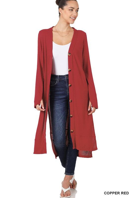 Women's Sweaters - Cardigans Ribbed Long Cardigan