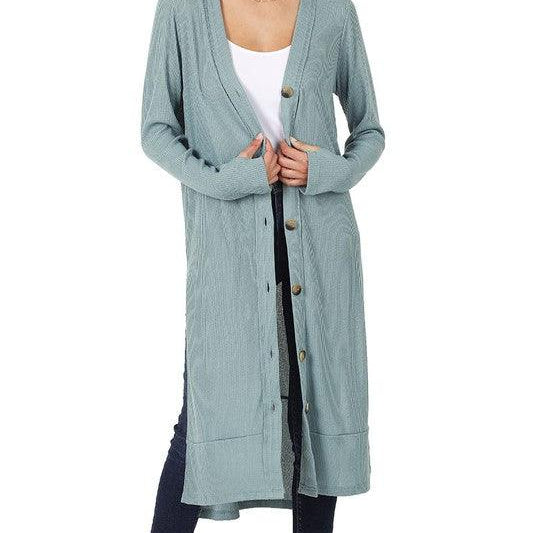 Women's Sweaters - Cardigans Ribbed Long Cardigan