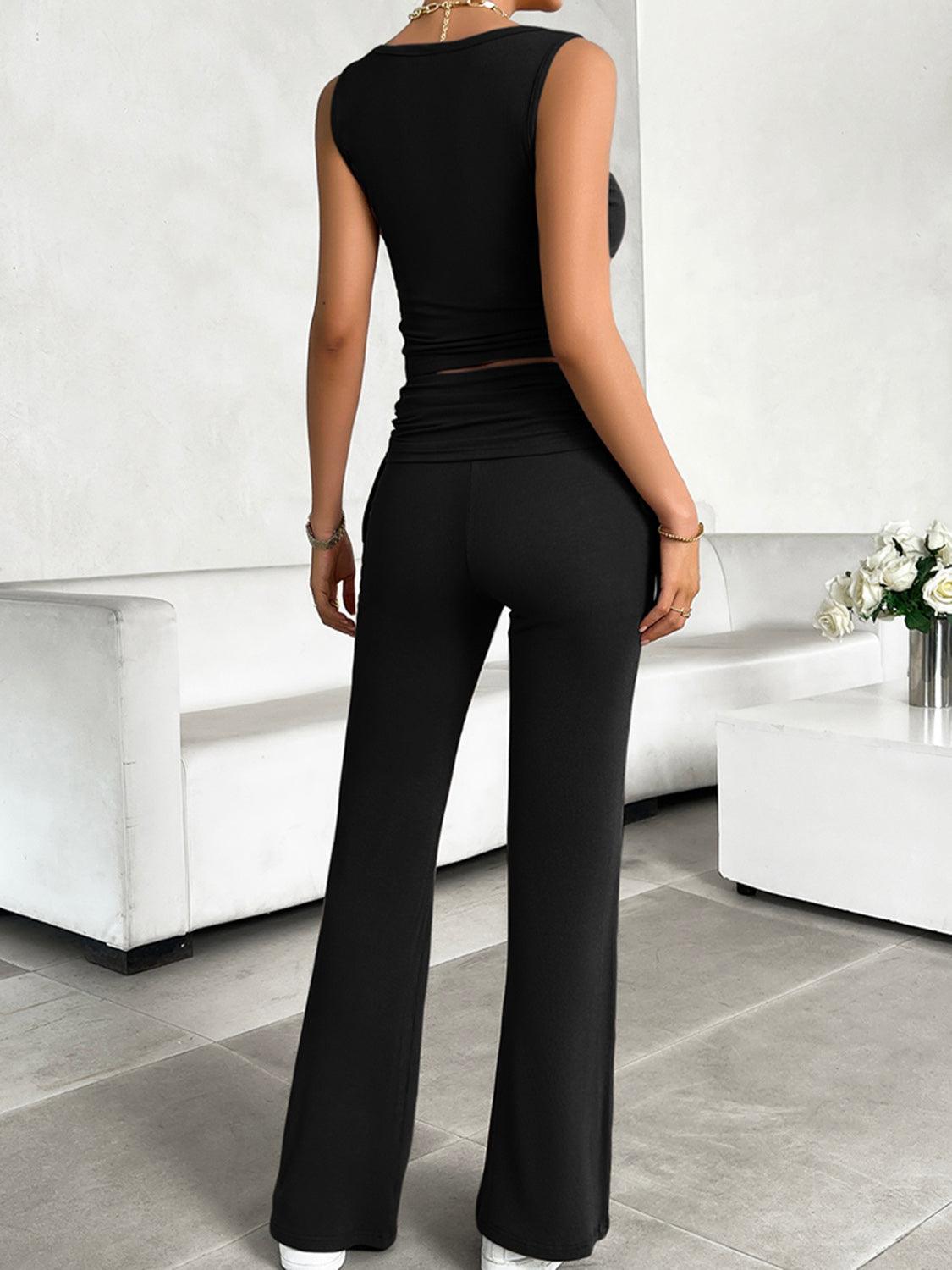 Women's Outfits & Sets Ribbed Round Neck Tank and Pants Set