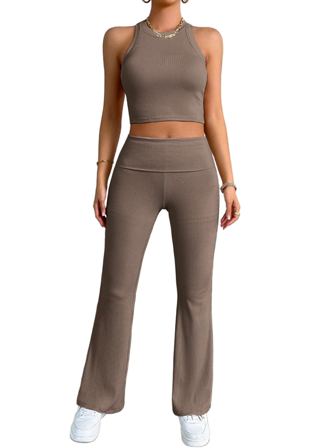 Women's Outfits & Sets Ribbed Round Neck Tank and Pants Set