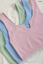Women's Shirts Ribbed Seamless Split Neck Crop Top