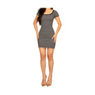 Black and white ribbed stripe mini dress with short sleeves for casual summer outings