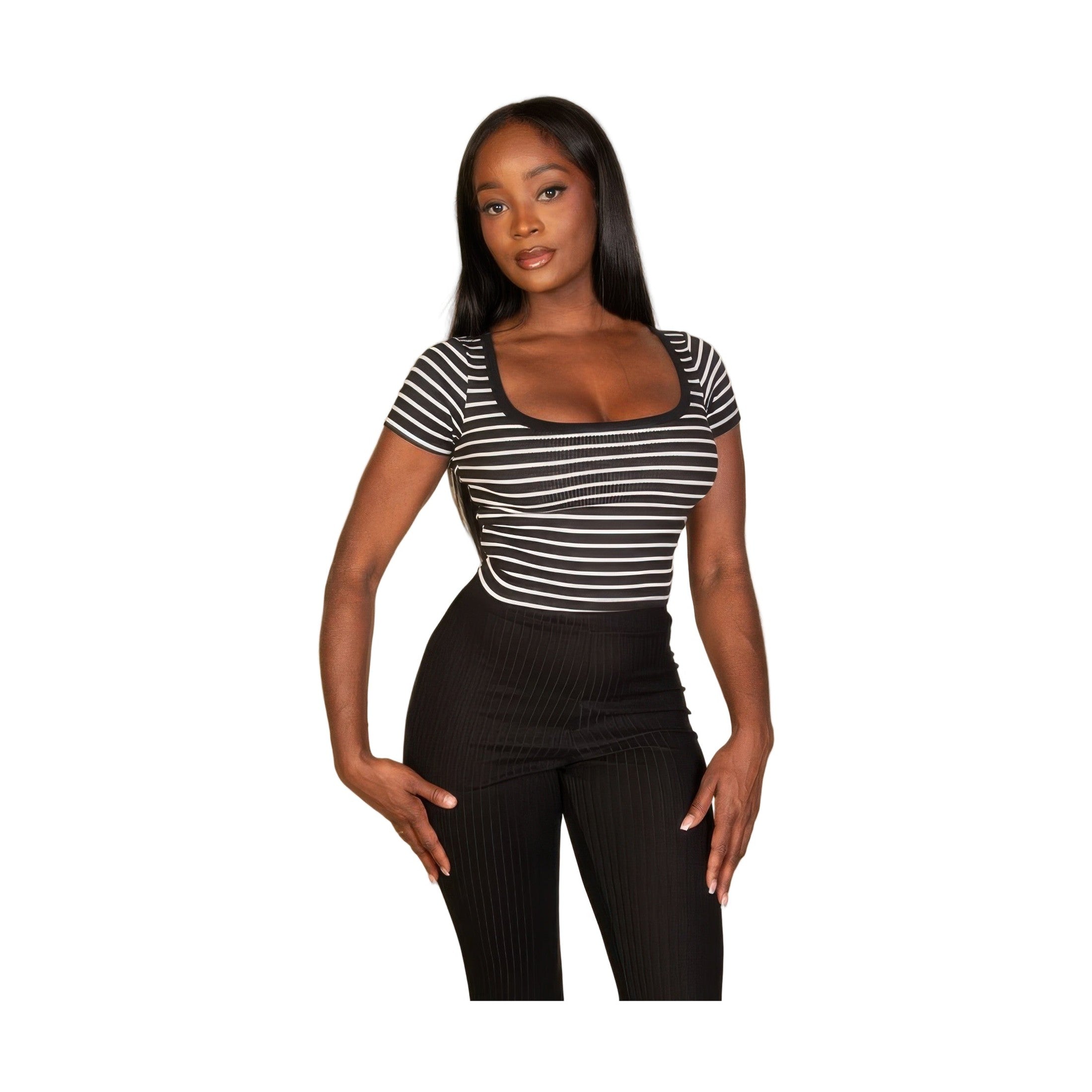 VacationGrabs ribbed striped square neck t shirt for a stylish and trendy summer look
