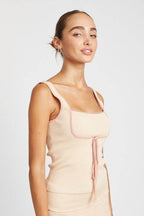 Ribbed Tank Top With Contrasted Seam - VacationGrabs