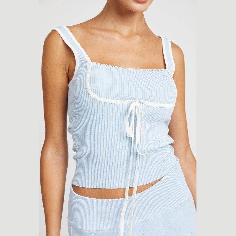 Ribbed Tank Top With Contrasted Seam - VacationGrabs