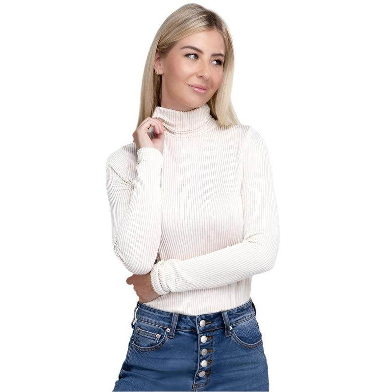 Ribbed Turtle Neck Long Sleeve Top - VacationGrabs