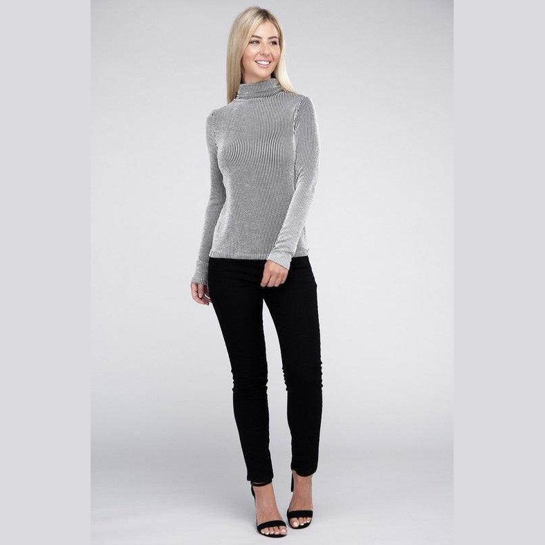 Ribbed Turtle Neck Long Sleeve Top - VacationGrabs