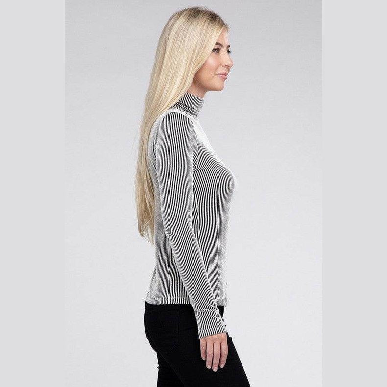 Ribbed Turtle Neck Long Sleeve Top - VacationGrabs