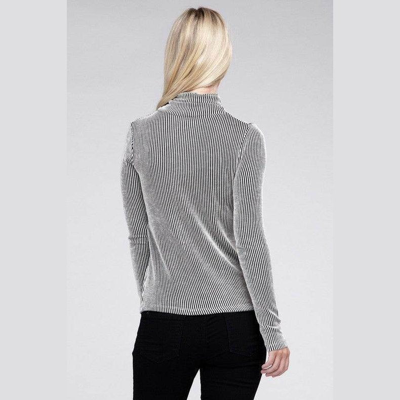 Ribbed Turtle Neck Long Sleeve Top - VacationGrabs