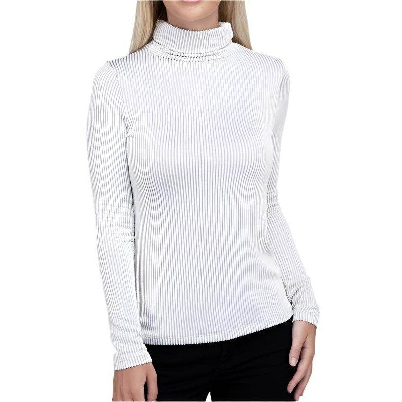 Ribbed Turtle Neck Long Sleeve Top - VacationGrabs