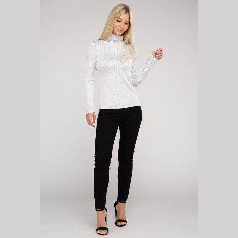 Ribbed Turtle Neck Long Sleeve Top - VacationGrabs