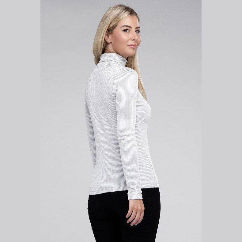Ribbed Turtle Neck Long Sleeve Top - VacationGrabs