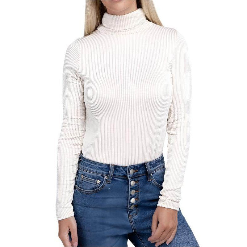 Ribbed Turtle Neck Long Sleeve Top - VacationGrabs