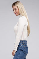 Women's Shirts Ribbed Turtle Neck Long Sleeve Top