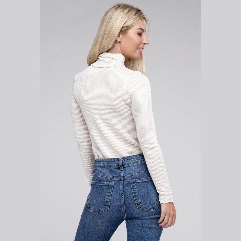 Ribbed Turtle Neck Long Sleeve Top - VacationGrabs