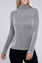 Women's Shirts Ribbed Turtle Neck Long Sleeve Top