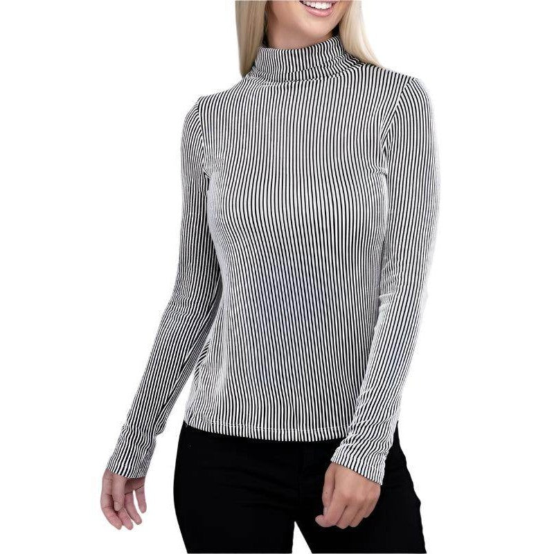 Ribbed Turtle Neck Long Sleeve Top - VacationGrabs