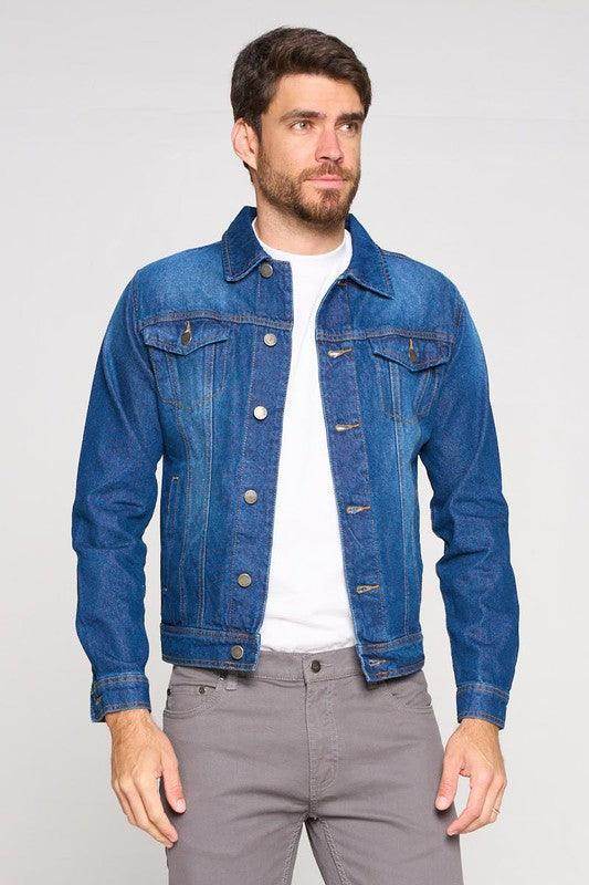 Blue Age rich blue jean jacket for men featuring a classic design with button closure and chest pockets