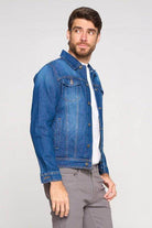 Men's Blue Age rich blue jean jacket featuring a classic cut and button closure