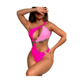 Trendsi ring detail swimwear in pink and purple with stylish cutouts and one-shoulder design