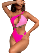 Trendsi ring detail swimwear in pink and purple with stylish cutouts and one-shoulder design