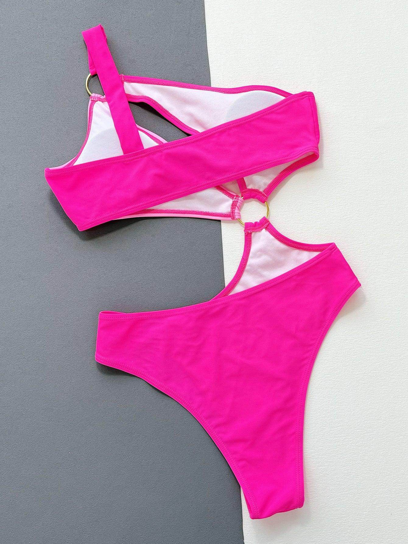 Trendsi Women's 1PC ring detail swimwear in vibrant pink with stylish cutouts
