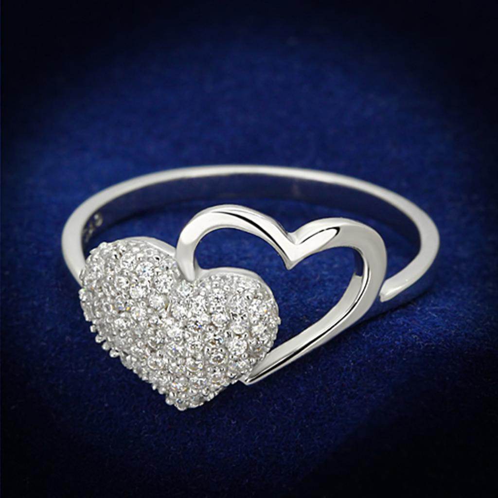 Silver double heart ring with sparkling stones, perfect vacation jewelry for women