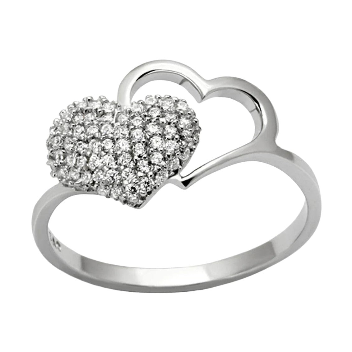Silver Heart-Shaped Ring with Sparkling Stones, perfect vacation jewelry for women
