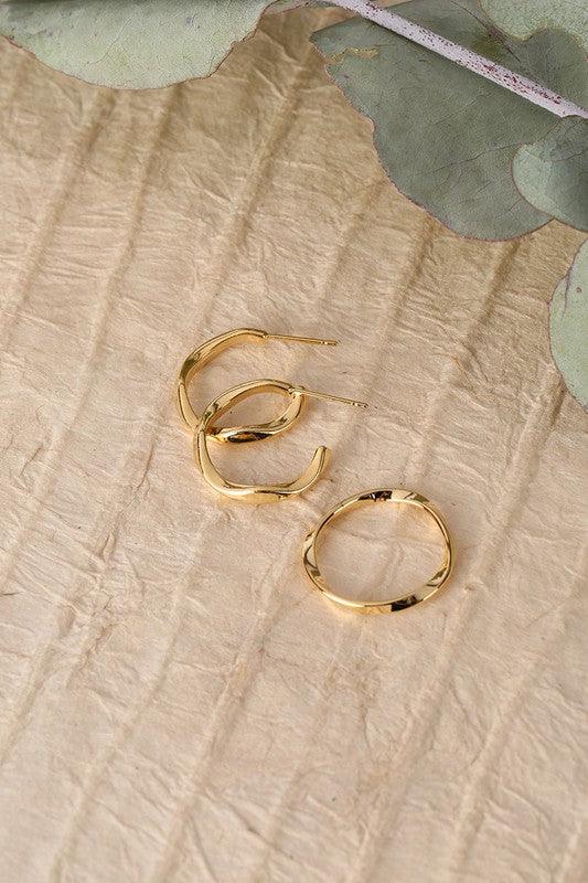Women's Jewelry - Sets Ripple ring and earring set - gold