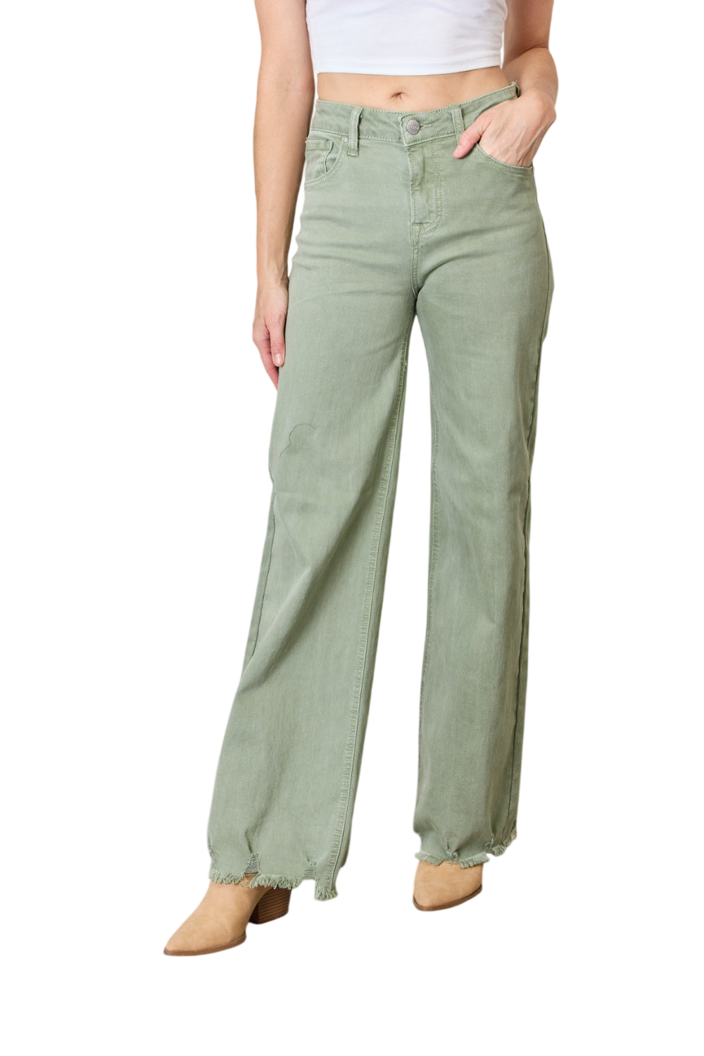 Risen Full Size Raw Hem Wide-Leg Jeans