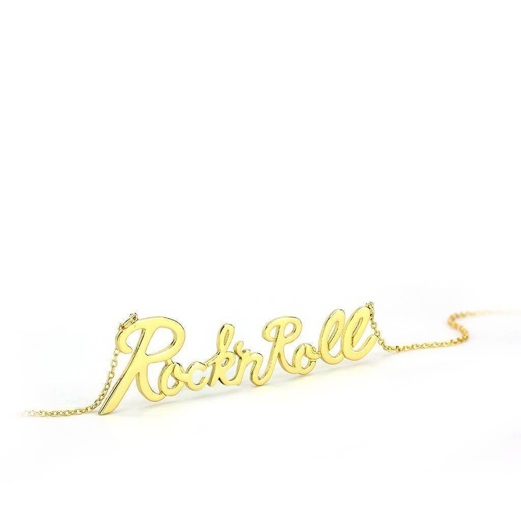 VacationGrabs rock and roll gold necklace with stylish script pendant for music lovers