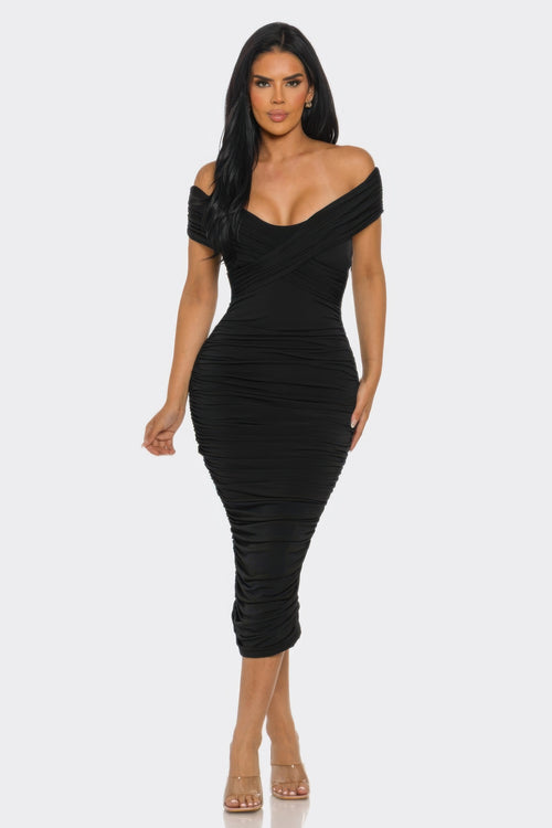 Black off-shoulder dress for cocktail events and parties