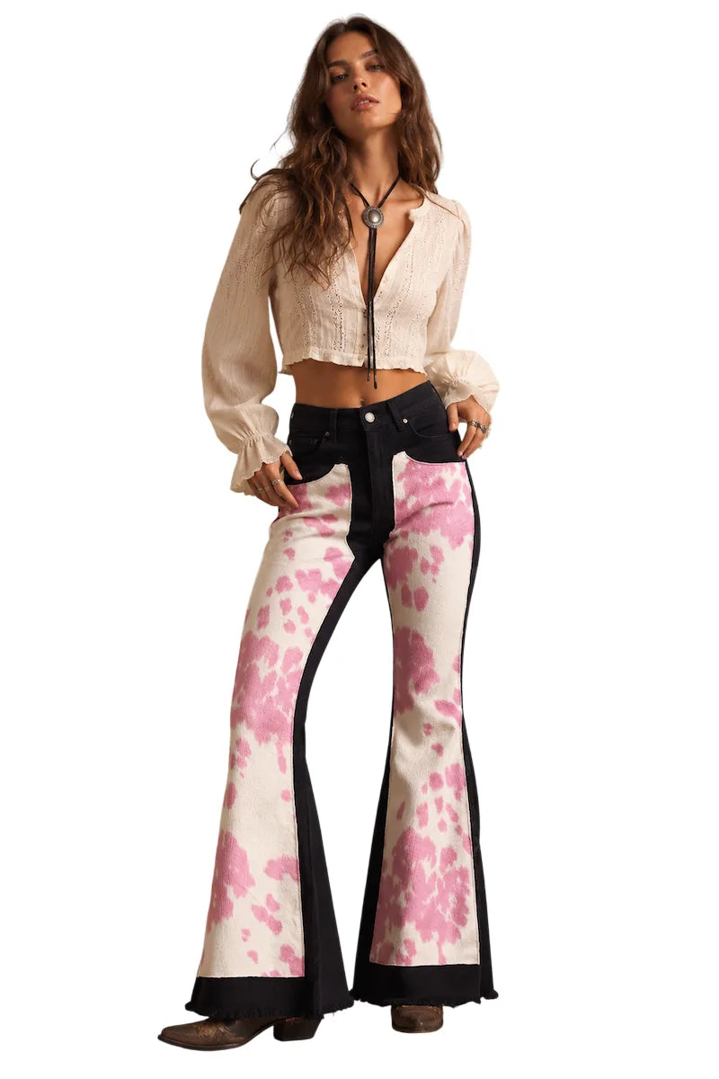 Rodeo Bell Bottom Jean In Black/Pink