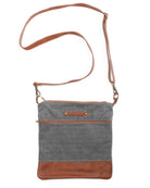 Rogue Industries stylish messenger bag for vacations in gray with brown leather accents and adjustable strap