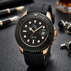 Dapper Watches men's black rubber watch with rose gold accents