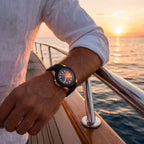 Men's Rolex watch rose gold with black strap for elegant occasions