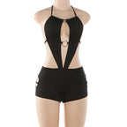 Black romper halter with cutouts for stylish summer outings