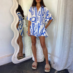 Blue patterned romper women's with lightweight fabric for summer outings