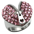 VacationGrabs rose crystal stainless steel ring with a heart design and pink crystals