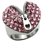 VacationGrabs rose crystal stainless steel ring with a heart design and pink crystals