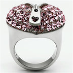Stunning rose crystal stainless steel ring featuring a heart design with sparkling pink stones