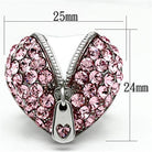 Rose crystal stainless steel ring featuring a heart design with pink stones for a stylish look