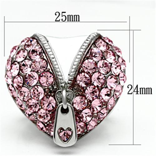 Rose crystal stainless steel ring featuring a heart design with pink stones for a stylish look