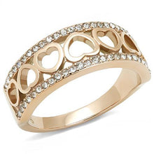 women's rose gold crystal stainless steel ring, elegant heart design