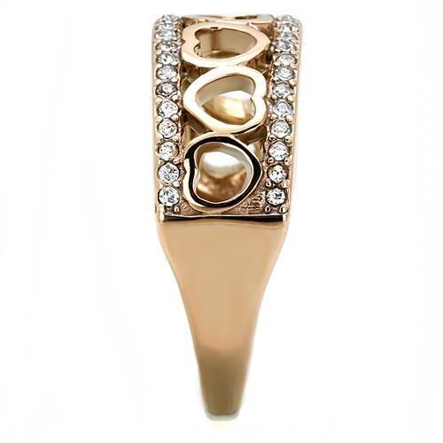 Women's rose gold crystal stainless steel ring, elegant heart design